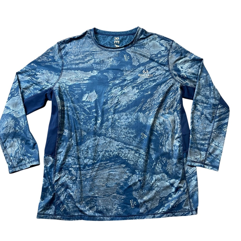 RealTree Fishing 3XL Long Sleeve Blue Grey Polyester Blend‎ Shirt